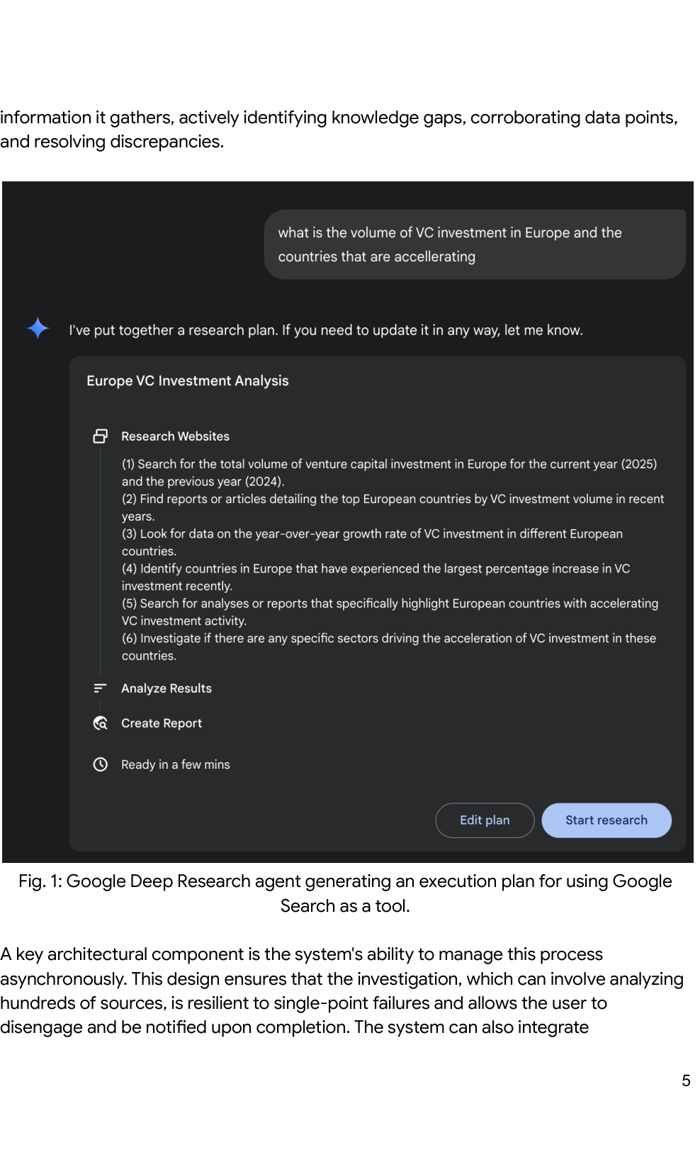 Fig. 1: Google Deep Research agent generating an execution plan for using Google Search as a tool.
